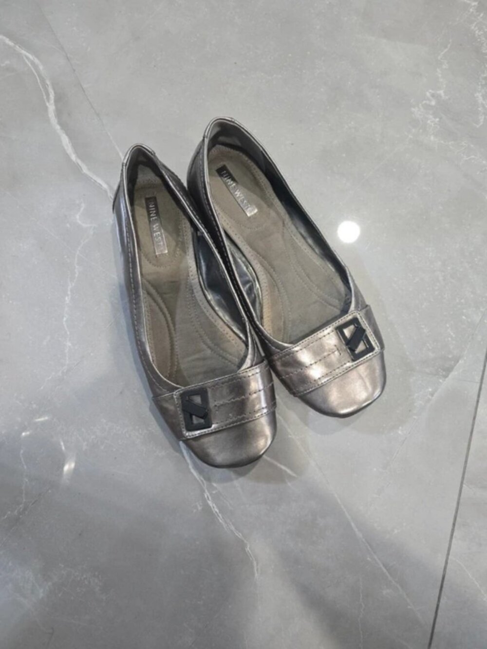 Nine West Silver Flats with Buckle